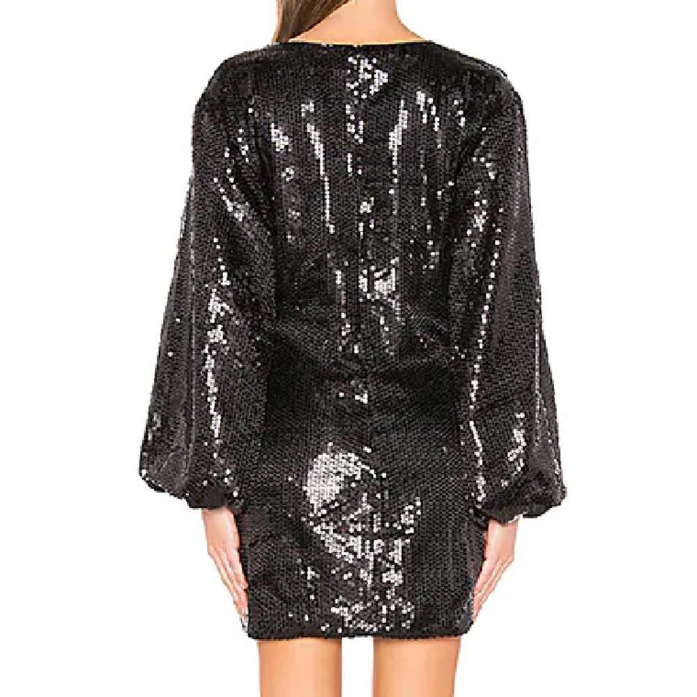 Lovers + Friends Ryder Mini Dress Black Sequin Wrap Party Dress M - Picture 3 of 8